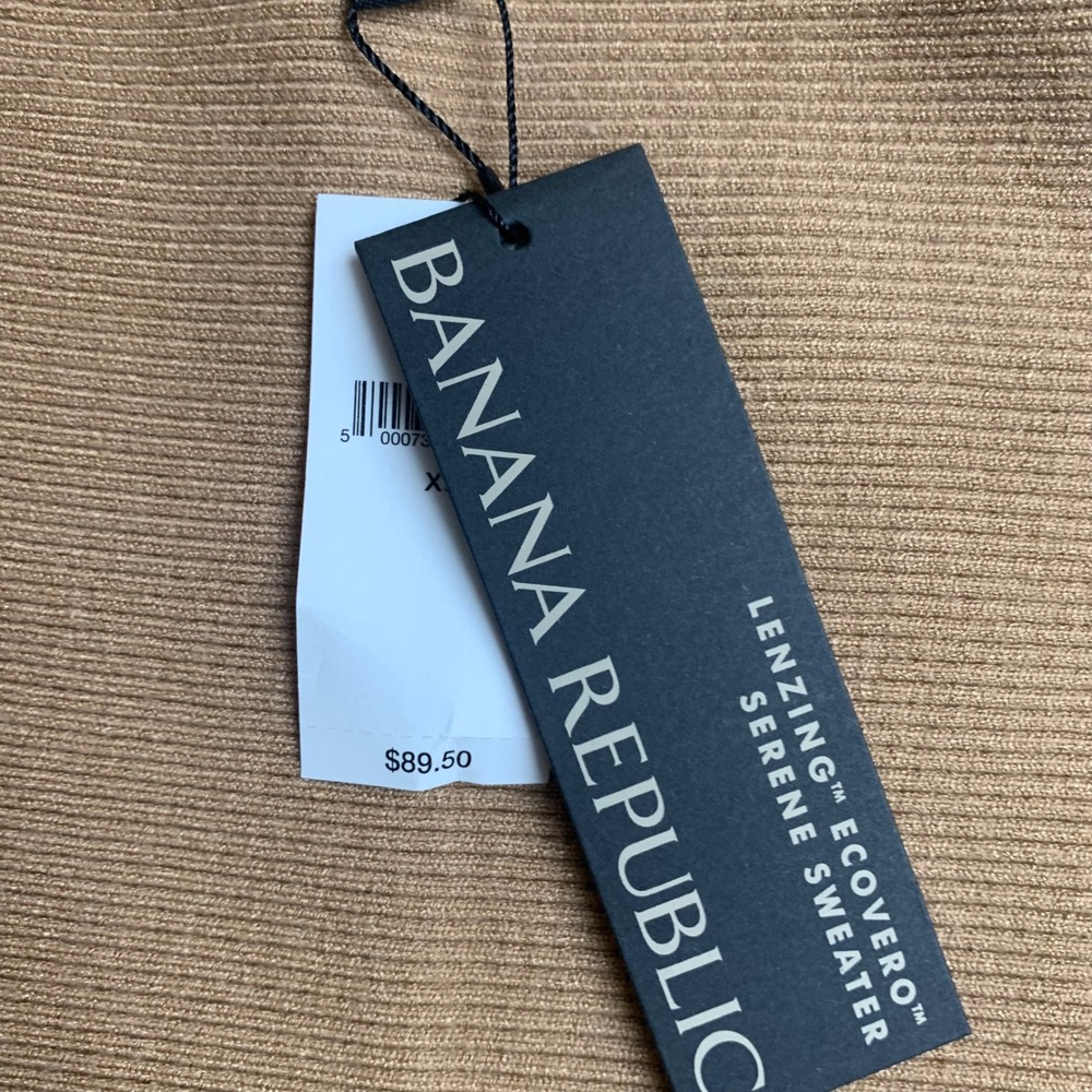 Banana Republic Serene Sweater XL Camel Brown Ribbed‎ Lenzing Ecovero NWT - Picture 3 of 7